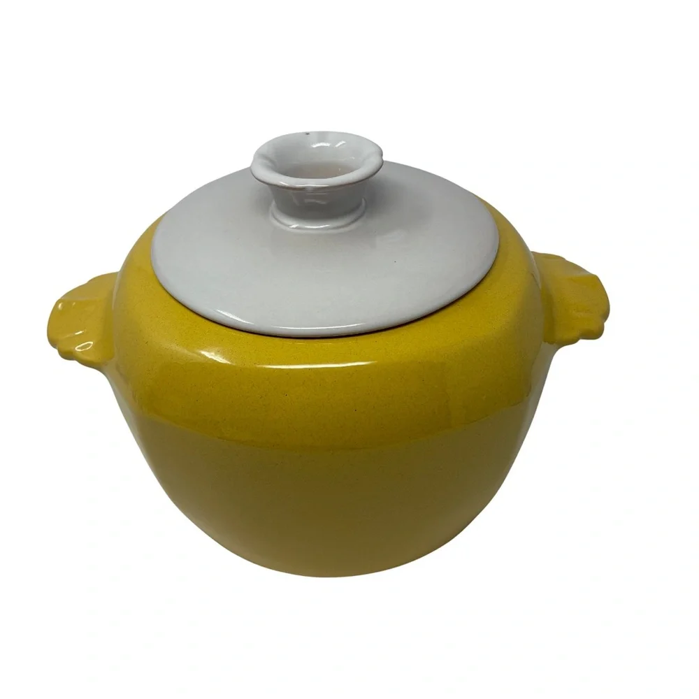 Vintage Frankoma Autumn Yellow Bean Pot Casserole Dish Lid Mid Century Kitchen
